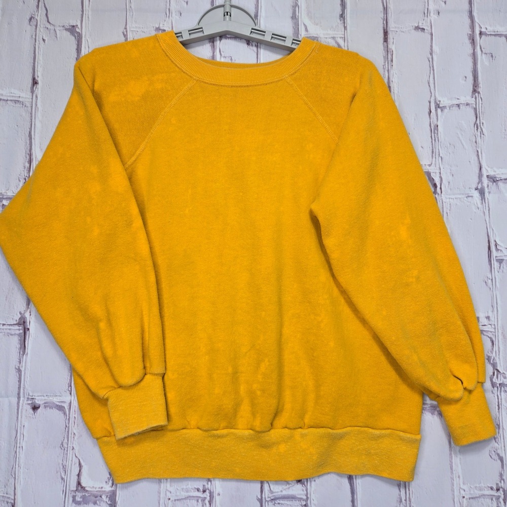 VTG 80s 90s‎ Blank Crewneck Sweatshirt Made In USA Raglan Faded Acid Bleach Sz M